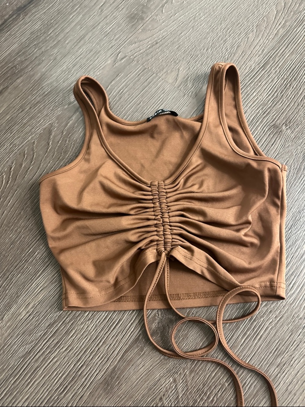 SHEIN Brown Ruched Drawstring Crop Tank Top
